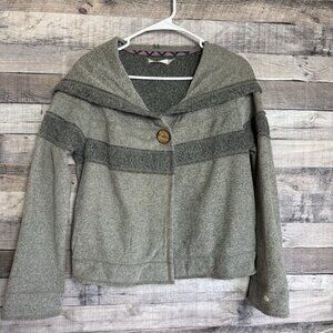 Prana Breathe Button Front Fleece Gray Hooded Sweater Pockets Medium